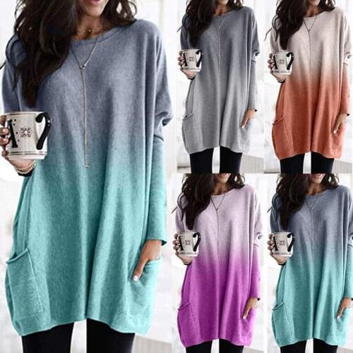 Gradient Color Ombre Shirt Baggy Clothes Loose Harajuku Fashion Shirt Big Size Tunic Pocket 5xl Women Tshirts Casual Long Sleeve