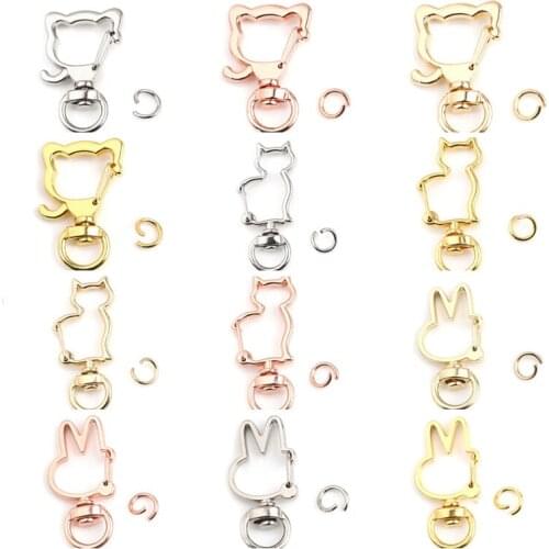 Kawaii Metal Cartoon Bear Rabbit Cat Split Key Ring Swivel Lobster Clasp Connector Keychain DIY Making Keyring Findings,2PCs/Set