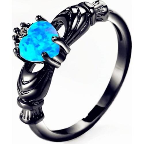 FYSL Black Gun Plated Love Heart 2 Colors Opalite Opal Finger Ring for Gift Trendy Jewelry