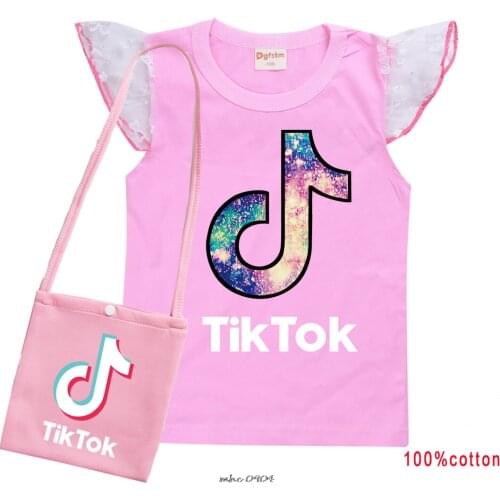 Tik Tok Kids Girls Clothing Sets Summer Baby Girls Clothes Short Sleeve T-Shirt+Bag 2Pcs Children Tik Tok Clothes Suits