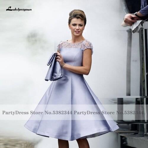 Lakshmigown Plus Size Lilac Women Wedding Party Dress Robe Satin Mother Of The Bride Dress Cap Sleeves 2021 Vestidos Fiesta