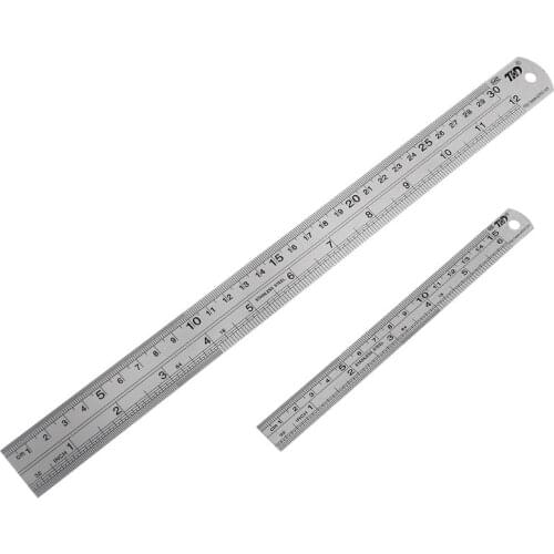 2PCS Stainless Steel Ruler and Metal Rule Kit 30cm 15cm 12inch 6inch Thickening