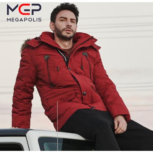 Mens winter jacket, very insulated with artificial down, natural fur and hooded, brand MGP megapolis
