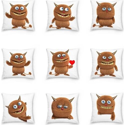 Cute Cartoon Brown Furball Monster Single Pattern Pillowcase for Home Sofa Chair Car Waist Throw Cushion Cover Protective Cover