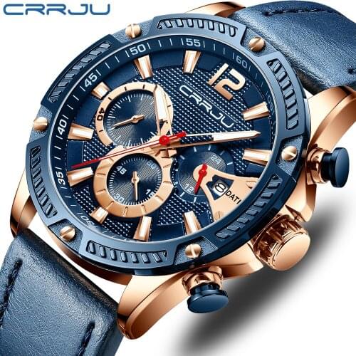 CRRJU Mens Watch Anniversary Gifts for Husband Luxury Water Resistant Sport Leather Quartz Chronograph Relogio Masculino