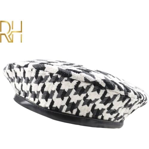New Trend Female Classic Plaid Berets Brand Style Fall Winter Paris Hat Red Houndstooth Beret Adjustable 5 Colors Wholesale RH