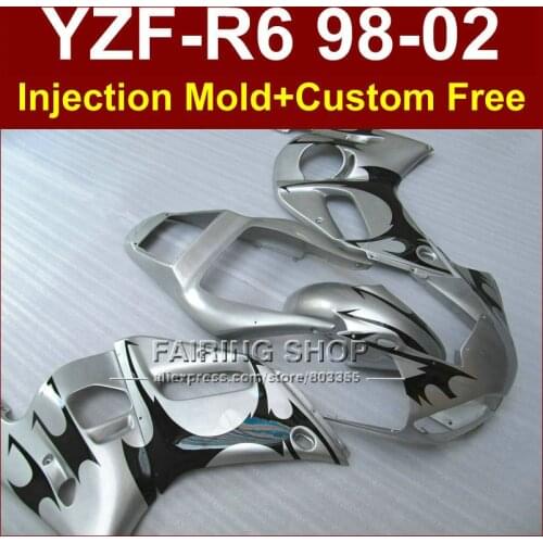 QT8D New free custom fairing for YAMAHA YZF R6 98-02 YZF R6 silver fairing kit 1998 1999 2000 2001 2002 fairing parts OD7E