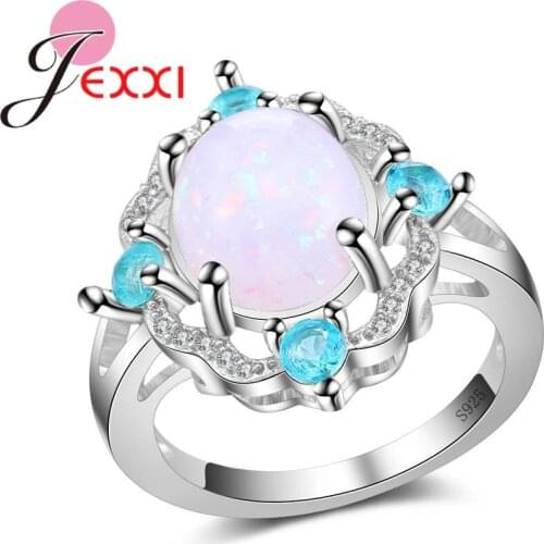 Queen Newest Design Fashion Jewelry Shiny CZ Vintage Luxury Women Big Opal 925 Sterling Silver Rings for Wedding Cocktail Party