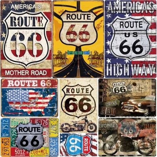 Route 66 Plaque Americas Mother Road Vintage Metal Tin Signs Bar Cafe Home Outdoor Decor Historic Route Wall Art Poster N361