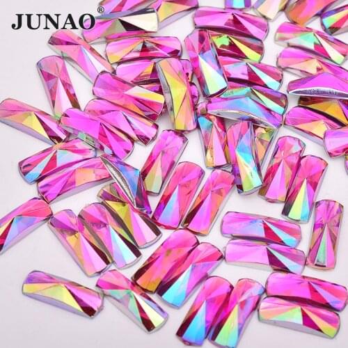 JUNAO 6*16mm Rose AB Crystal Rhinestone Flatback Acrylic Gems Rectangle Crystal Stones Non Sewing Strass Scrapbook Beads for DIY