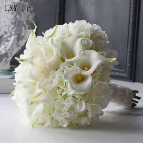 LKY Fr Wedding Bouquet Bridal Bouquet Silk Artificial Flowers Bridal Bouquets Hydrangea Roses Calla lily for Wedding Accessories