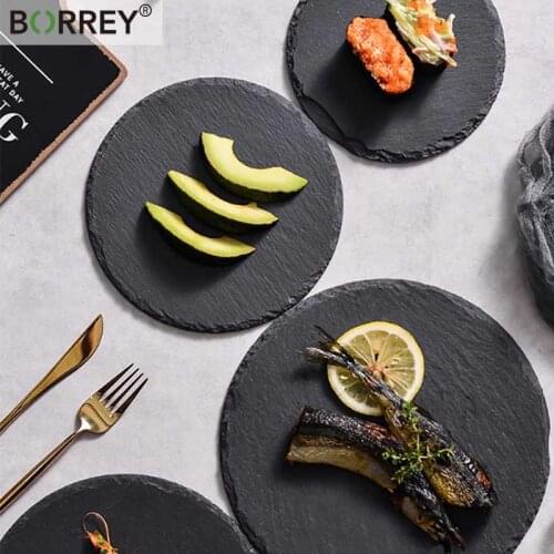 BORREY Natural Rock Plate Creative Western Food Steak Plate Dessert Bread Cake Sushi Dish Pizza Dish Restaurant Tableware Tray