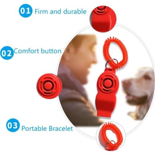 A Pet Dog Training Clicker & Whistle 2 In 1 Dogs Click Trainer Aid Tool Wrist Strap Sound Key Chain Teaching Tools