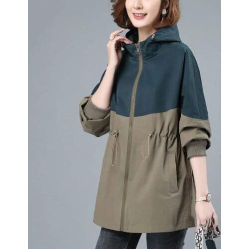 Fashion Women Jacket Spring Autumn Casual Hooded Female Windbreaker Middle-aged Mother Outwear Ladies Basic Coat Plus Size Tops