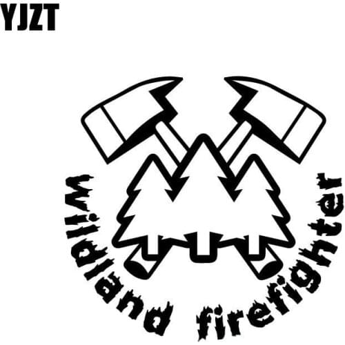 YJZT 11X10.2CM WILDLAND FIRE FIGHTER AXES Vinyl Car Sticker FOREST Fireman Smokejumper Decals Black/Silver S8-1386