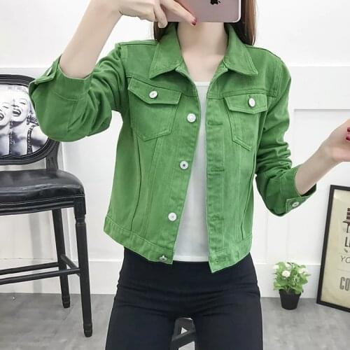 Women Spring Autumn Slim Denim Jacket Female Green Red Color Short Jean Coat Woman Casual Fashion Windbreaker Outwear Clothes