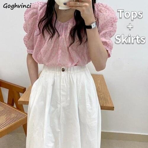 Large Size Sets Women 2 Piece Outfit Girls Cute Streetwear Holiday All-match Breathable Puff-sleeve Simple Loose Korean Style