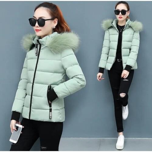 2021 Winter Women Jacket Plus Size Thick Warm Hooded Fur Collar Short Parkas Classic Female Elegant Cotton Padded Coat Clothing