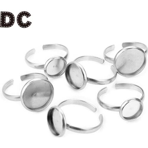 10pcs/lot 8/10/12mm Round Ring Setting Cabochon Stainless Steel Blank Ring Base fit Cameo Base for DIY Ring Jewelry Making