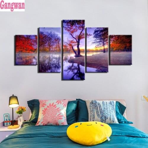 Diamond Painting fall red tree lake Diamond Mosaic Full Drill Square Tools Diamond Embroidery landscape Pictures Of Rhinestones