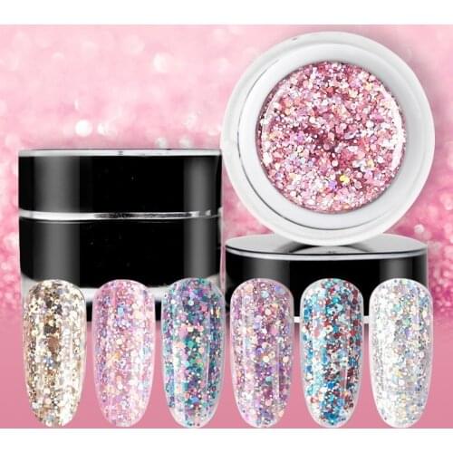 Beautilux 1pc Dazzling Sparkling Rainbow Nail Gel Polish Soak Off UV LED Nails Art Glitter Bling Rose Gold Silver Gel Polish 10g