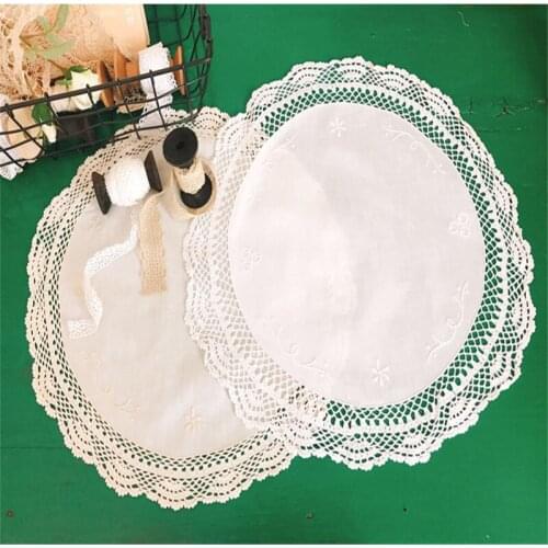 Free Shipping By Cotton Round Embroidery Diameter 35cm Tablecloth Cup Mat Cover Place Pad Coffee Tea Hollow Antependium