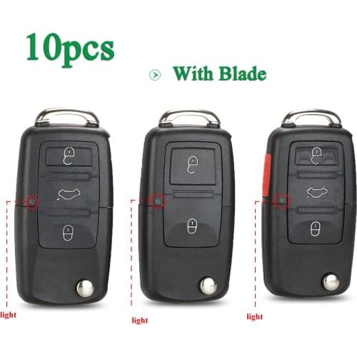 Bilchave 10pcs For VW Volkswagen Golf Mk6 Tiguan Polo Passat CC SEAT Fob Flip Remote Car Key Shell 2/3/4BT With Uncut Blade