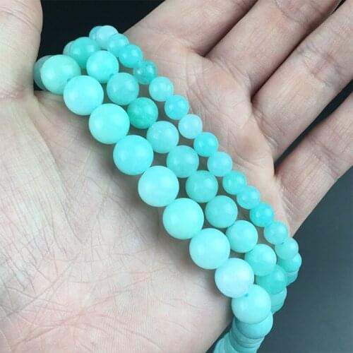 Natural Stone Smooth Light Blue Jades Beads Round Loose Spacer Bead For DIY Jewelry Making Bracelet Accessories 15'' 6 8 10 12mm