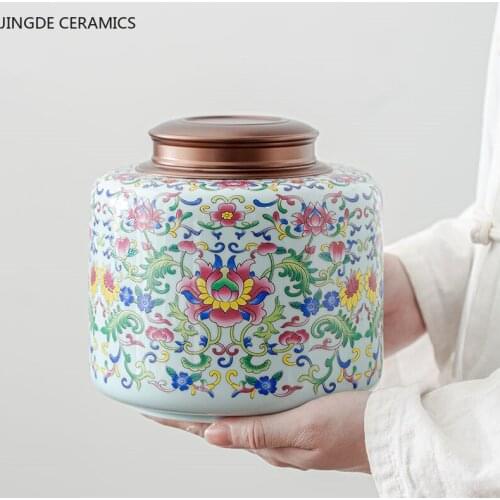 Chinese Style Tea Caddy Household Candy Nut Sealed Storage Jar Ceramic Storage Jar with Gift Box Decoration Give Someone A Gift