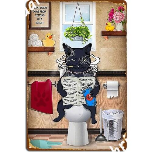 Black Cats Reading Metal Sign Mural Painting Customize Cave Pub Cinema Kitchen Tin Sign Posters