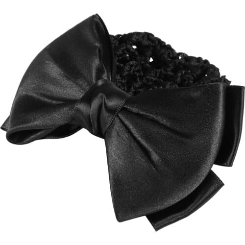 Black Bowknot Decor Snood Net Barrette Hair Clip Bun Cover