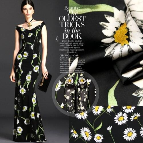 CNUM SP230 Pure Silk/Fresh Daisy/Digital Print/Silk Fabric Elastic 93% Silk 7% Spandex/Width1.29yd Thickness 19mm