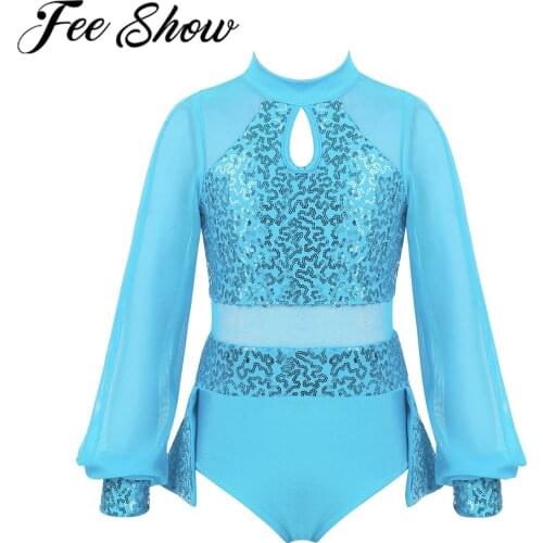 Children Ballet Dance Tulle Tutu Dress Kids Girls Ballerina Rhythmic Gymnastics Leotard Shiny Sequins Stage Competition Costume