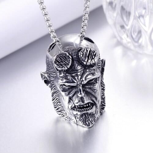 Hellboy Anung Un Rama Long Men Necklaces Pendant Chain Punk for Boyfriend Male Stainless Steel Jewelry Creativity Gift Wholesale