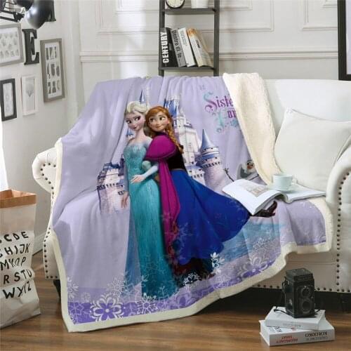 Home Textile Disney New Princess Elsa Anna Motif Cartoon Purple Blanket Soft and Comfy Flannel Bedding Girls Bedroom Decor