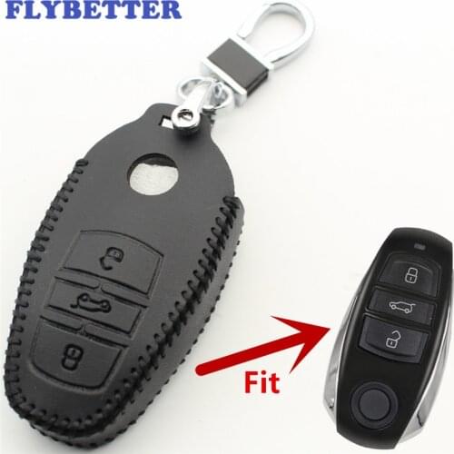 FLYBETTER Genuine Leather 3Button Smart Key Case Cover For Vw Touareg Car Styling L1272