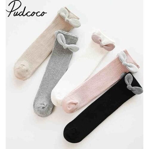 Baby Girl Socks Newborn Knee High Bow Princess Cute Long Tube Booties Solid Sox Ribbed Bowknot Autumn Winter Warm Socks For Kids