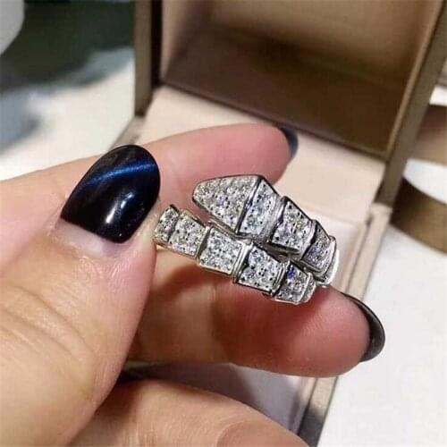 Classical Brand New Luxury Jewelry 925 Sterling Silver Pave White Sapphire CZ Diamond Promise Women Wedding Snake Ring Gift