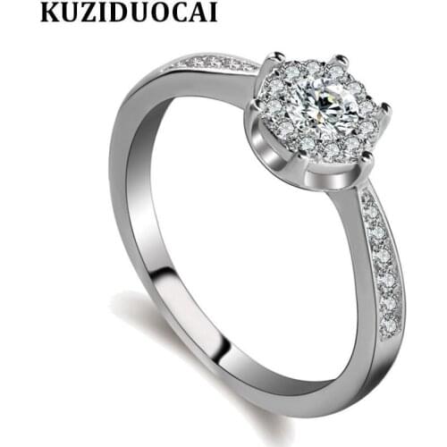 Kuziduocai New Fashion Jewelry Stainless Steel Dense Inlaid Zircon Round Wedding Rings For Women Girl Anillo Anel Bague R-217