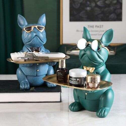 Cute Animal Sculpture Resin Bulldog Dog Storage Decoration Entrance Key Snack Small Object Storage Tray Study Home Decoration
