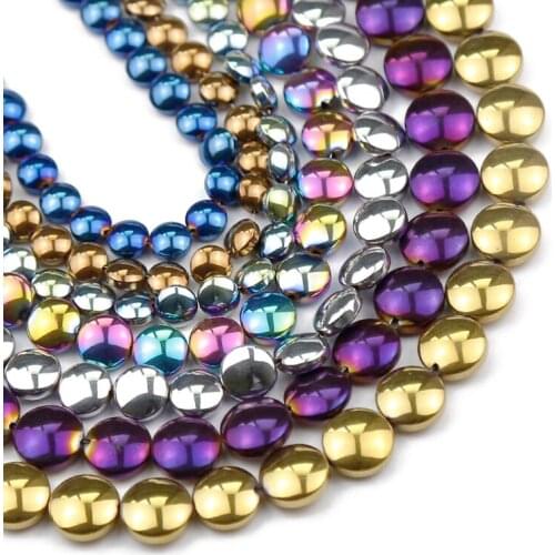 Natural Stone Coin Hematite 6/8/10mm Flat Round Spacers Loose Beads For Jewelry Making DIY charm Bracelets Necklace Accessories