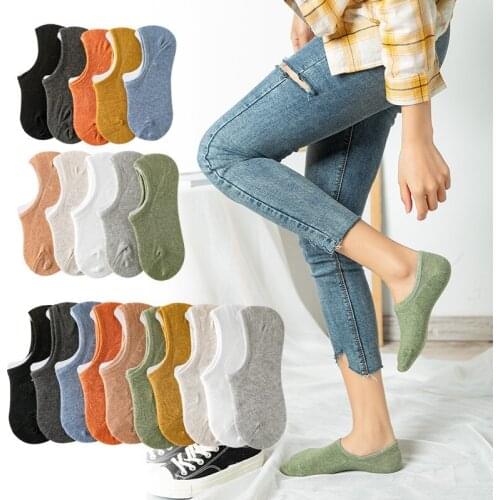 5 Pairs Women Socks Non-slip Invisible Solid Color Spring Summer Soft Cotton Breathable Wild Shallow Mouth Slipper Socks