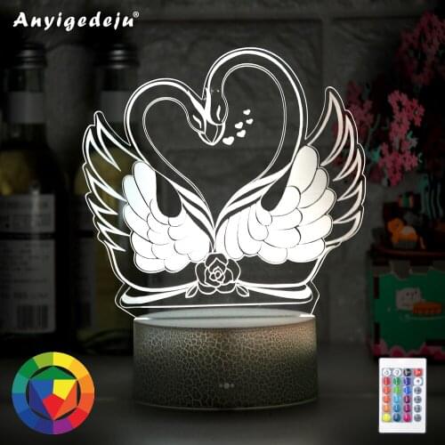Newest 7-color Remote Or Touch Control 3D LED Night Light Swan Shaped Table Desk Lamp Xmas Home Decoration Lovely Gifts For Kids