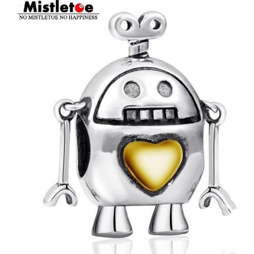 Mistletoe 925 Sterling Silver Clockwork robot Charm Bead Fit European Bracelet Jewelrly
