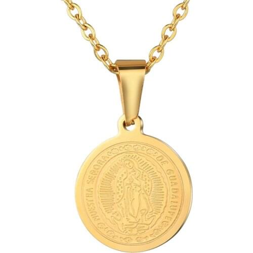316L Stainless Steel Portrait Mary Virgin Jesus Embossed Coin Necklace Character Pendant Necklace No Fade