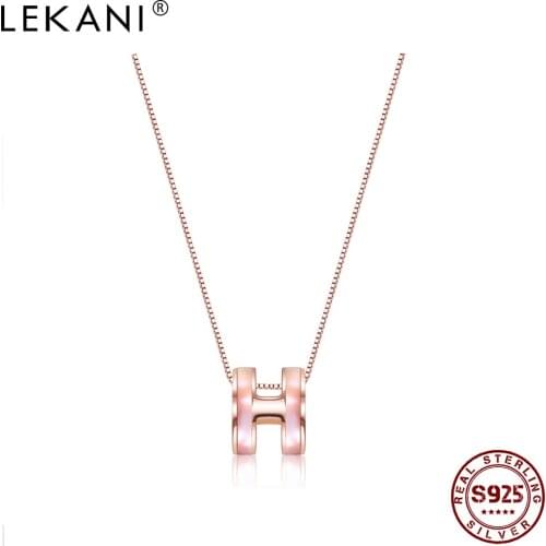 LEKANI Genuine 925 Sterling Silver Necklaces For Women 2 Colors Circle H Letter Pendant Necklaces Female Party Fine Jewelry