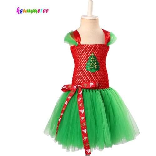 Ksummeree Christmas Tree Tutu Dress Girls Santa Claus Tutu Dress Red Green Dress for Christmas Holiday Photo Props TS142