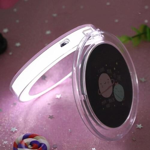 Cute Cartoon Pattern Portable LED Light Up Rechargeable Folding Makeup Mirror