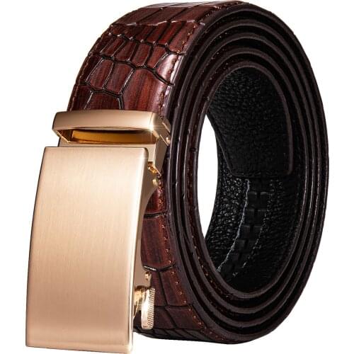 High Quality Brown Crocodile Pattern Metal Automatic Buckle Belt For Men Cowskin Strap Luxury Waist Belt For Jeans Pants DiBanGu