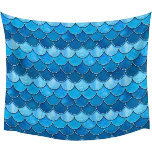 Fish Scale Texture Blue Watercolor Tapestry Wall Hanging Home Wall Decor Blanket Bedroom Tapestry Yoga Mat
